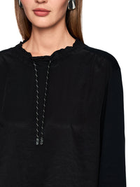 Marc Cain Long-sleeved shirt with materials mix in Black AS 55.05 J67 - Pre Order June Delivery