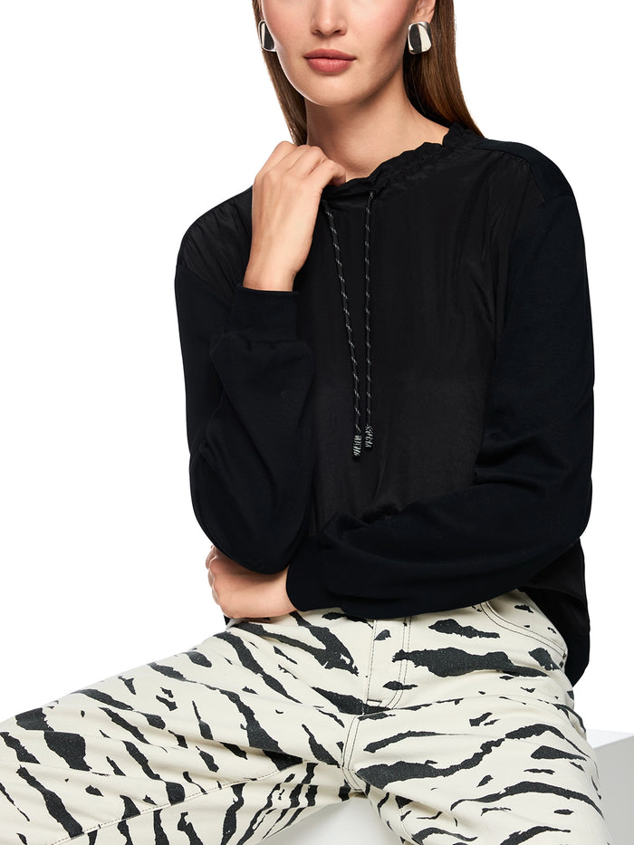 Marc Cain Long-sleeved shirt with materials mix in Black AS 55.05 J67 - Pre Order June Delivery