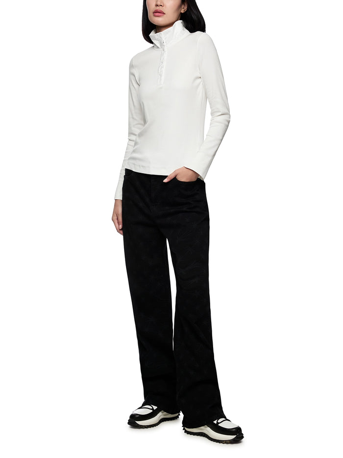 Marc Cain Ribbed shirt with shiny collar in Off White ZS 48.44 J55