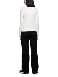 Marc Cain Ribbed shirt with shiny collar in Off White ZS 48.44 J55