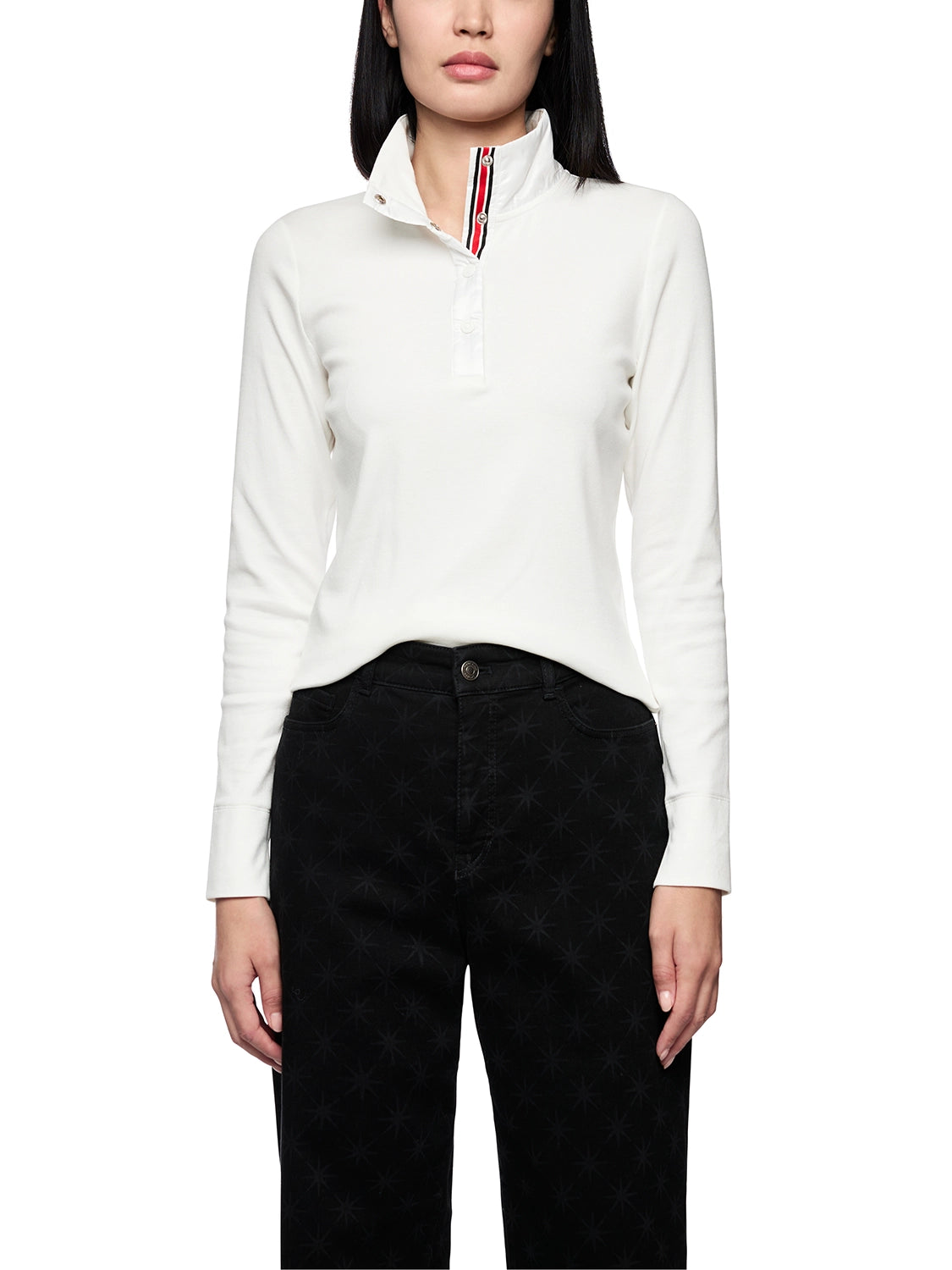 Marc Cain Ribbed shirt with shiny collar in Off White ZS 48.44 J55