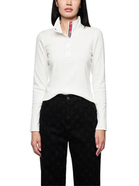 Marc Cain Ribbed shirt with shiny collar in Off White ZS 48.44 J55