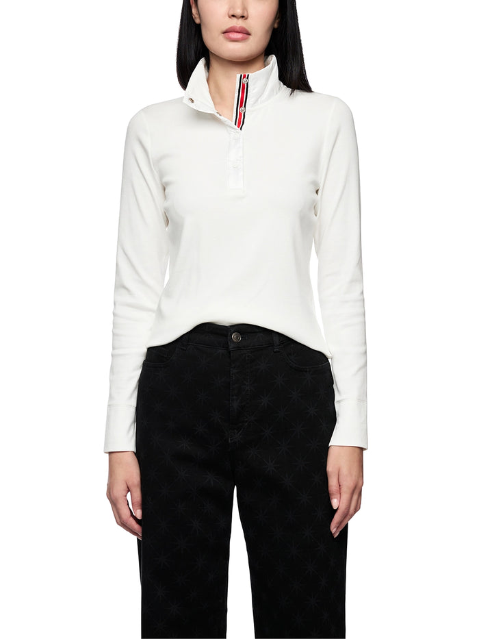Marc Cain Ribbed shirt with shiny collar in Off White ZS 48.44 J55