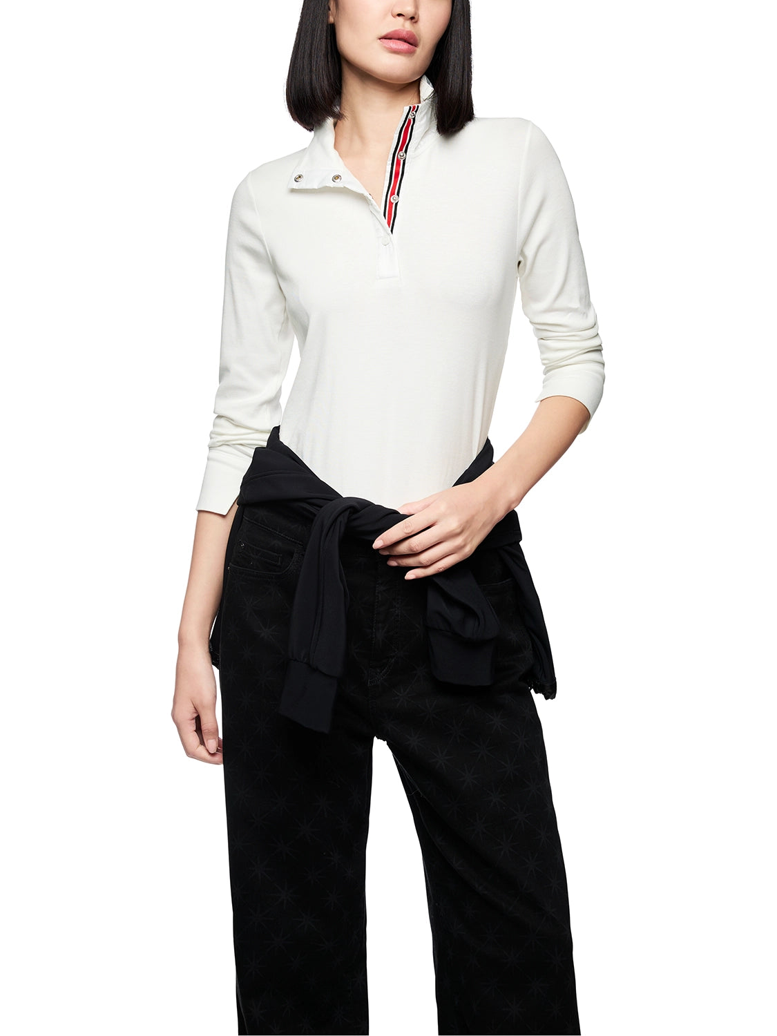 Marc Cain Ribbed shirt with shiny collar in Off White ZS 48.44 J55