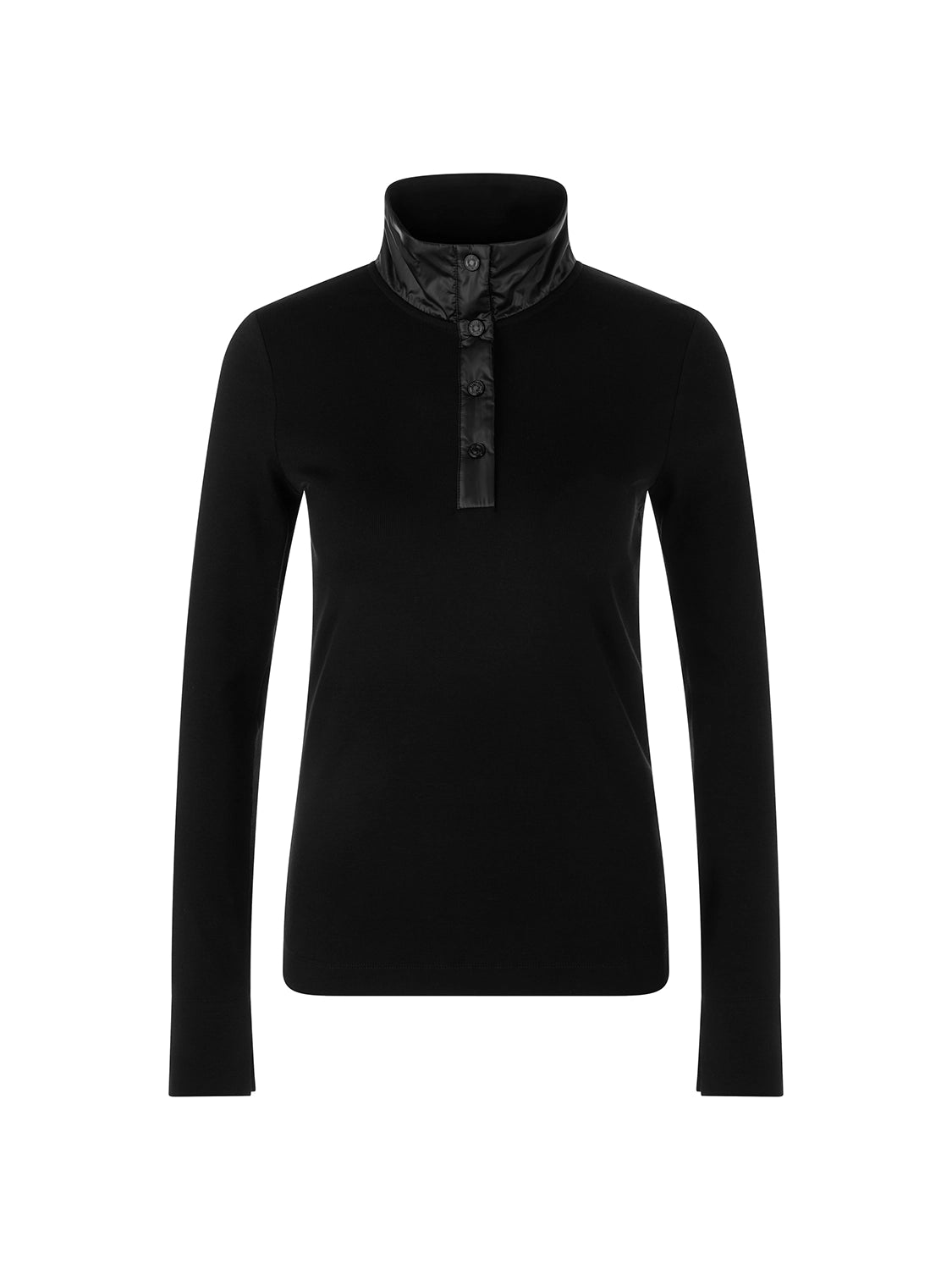 Marc Cain Ribbed shirt with shiny collar in Black ZS 48.44 J55