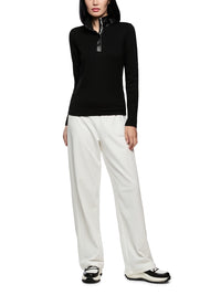 Marc Cain Ribbed shirt with shiny collar in Black ZS 48.44 J55