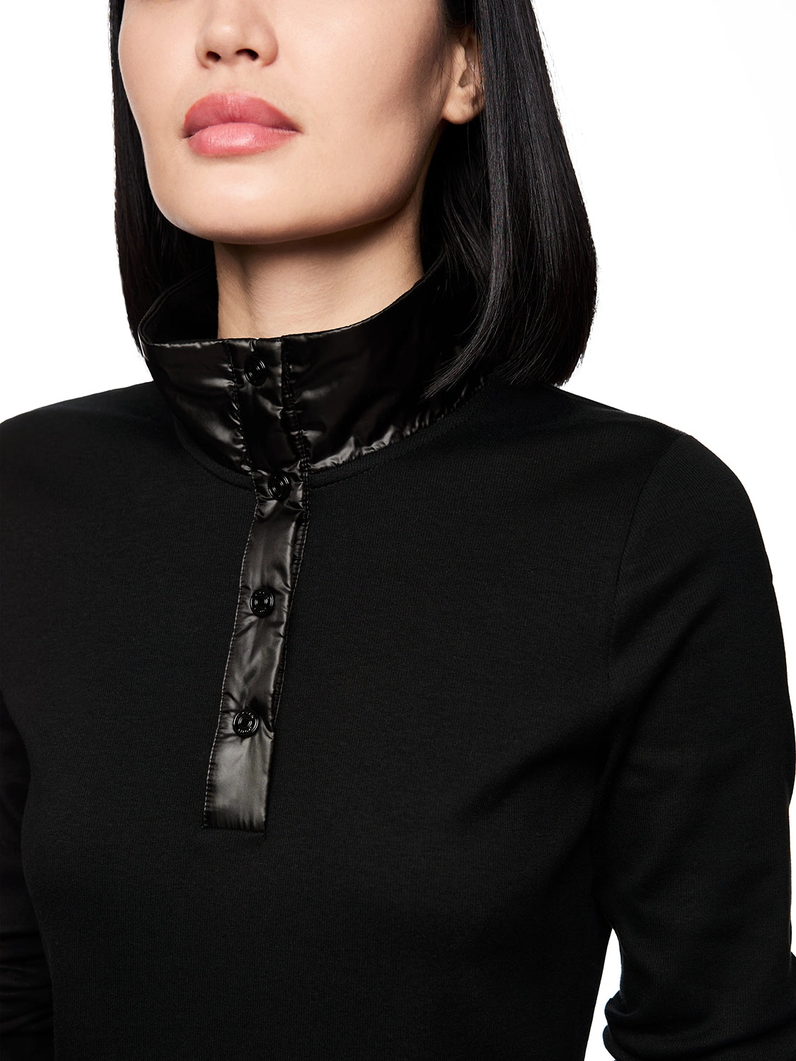 Marc Cain Ribbed shirt with shiny collar in Black ZS 48.44 J55
