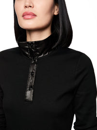 Marc Cain Ribbed shirt with shiny collar in Black ZS 48.44 J55