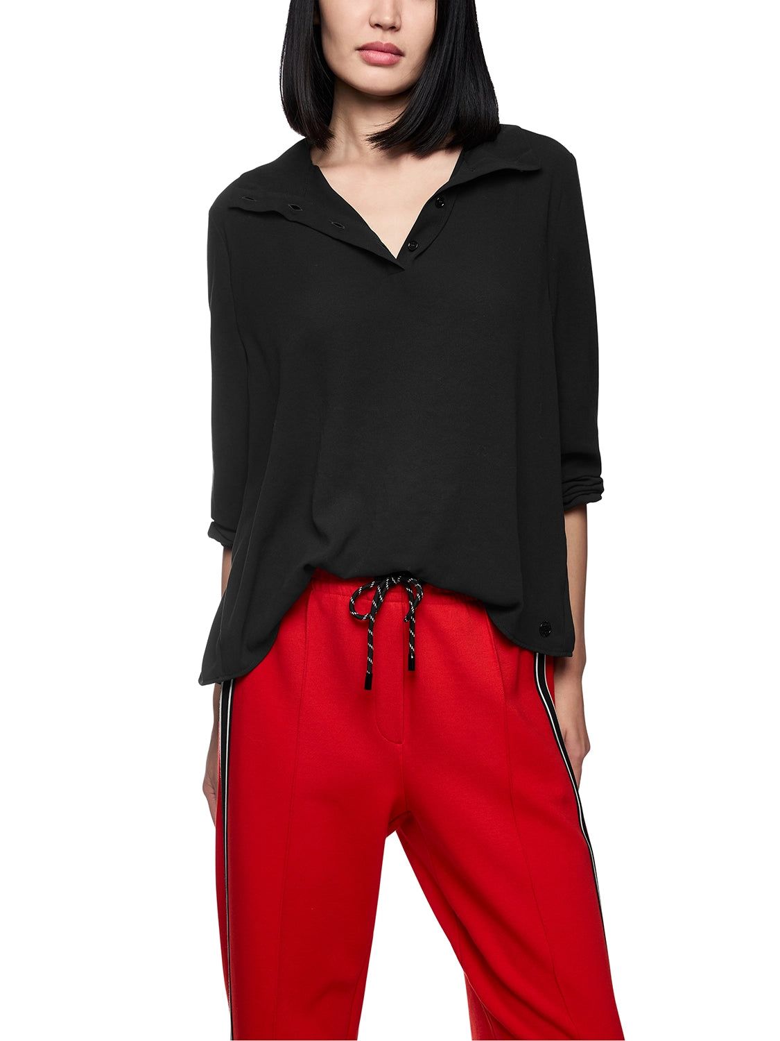 Marc Cain Flowing tunic blouse with collar in Black ZS 51.16 W41
