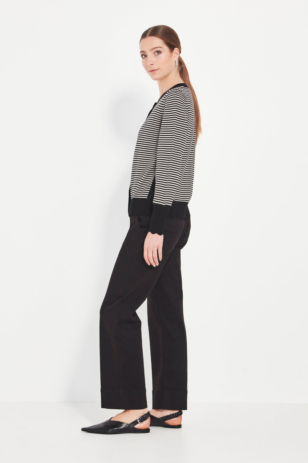 Verge Marcella Cardi in Black Chalk Stripe 1046SF