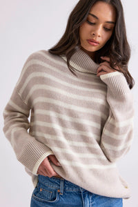 Mia Fratino Hunter Stripe Rollneck in Alabaster/ Winter White 23915