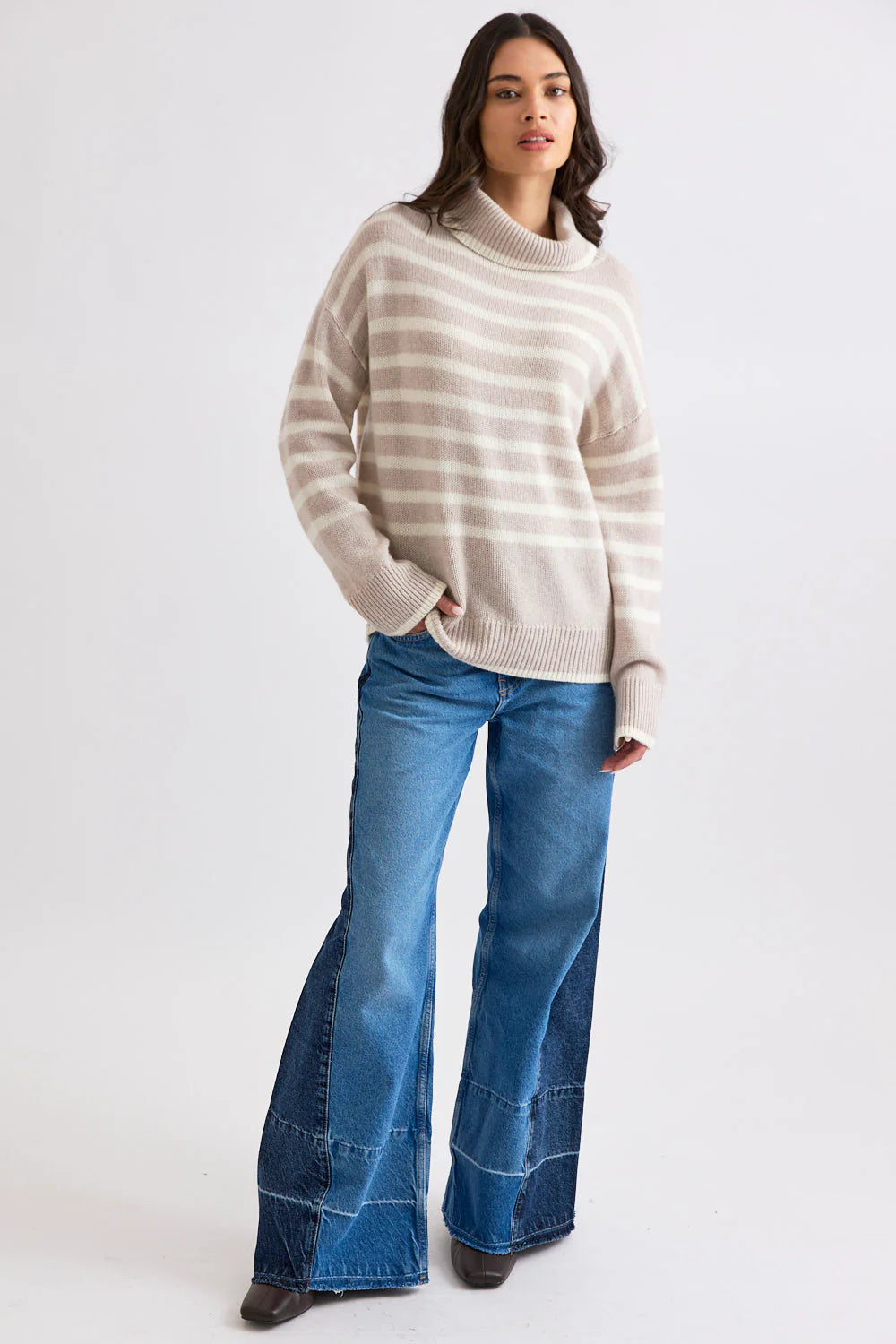 Mia Fratino Hunter Stripe Rollneck in Alabaster/ Winter White 23915