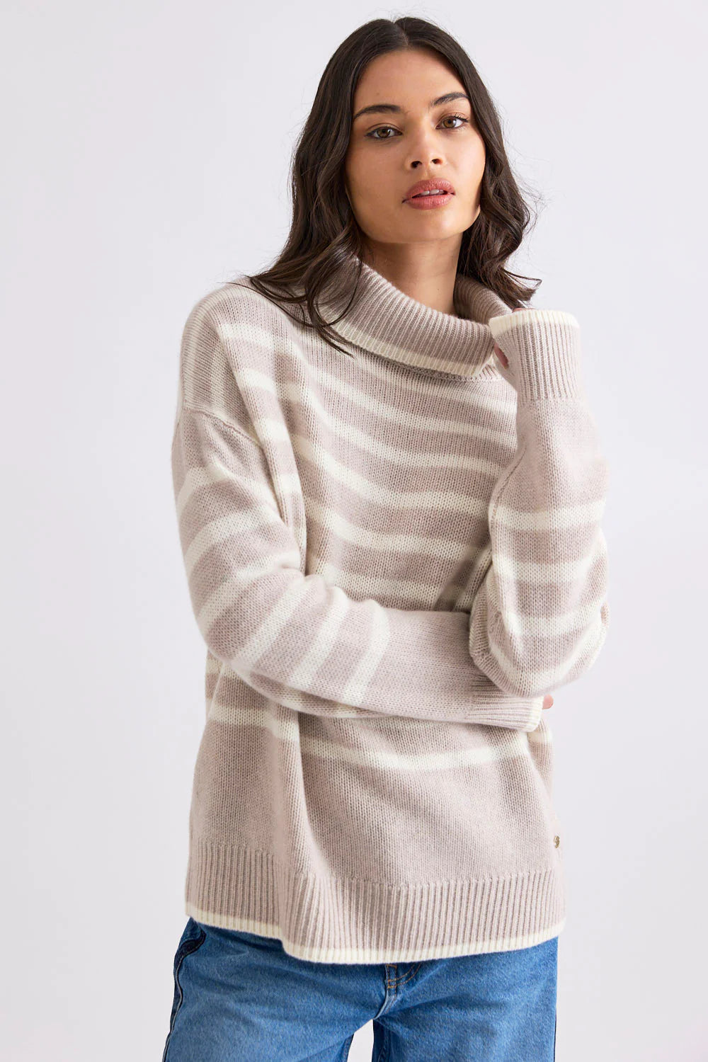 Mia Fratino Hunter Stripe Rollneck in Alabaster/ Winter White 23915