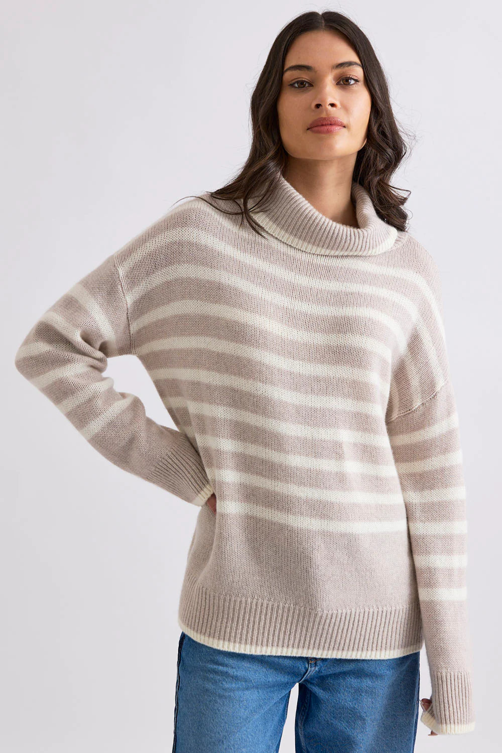 Mia Fratino Hunter Stripe Rollneck in Alabaster/ Winter White 23915