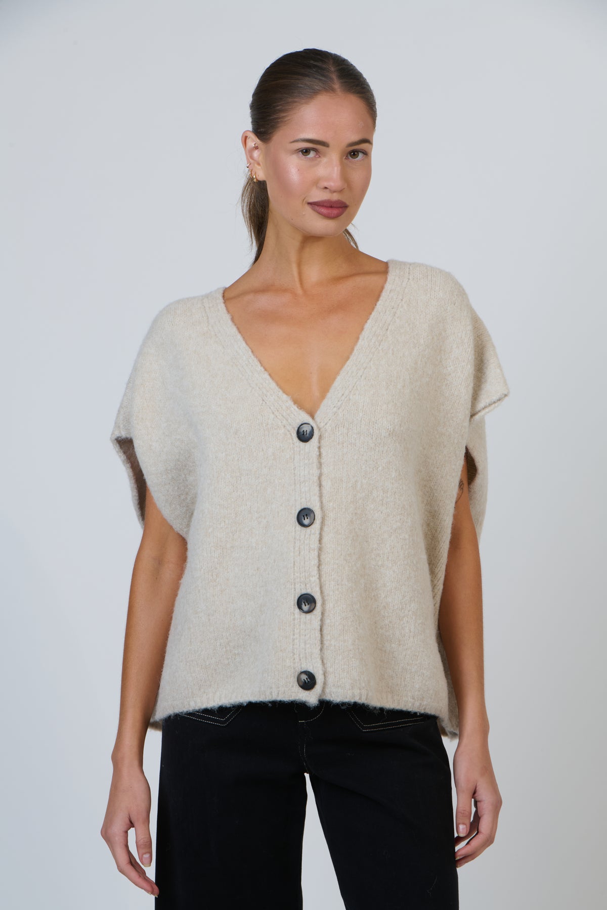 Namastai Button Front Vest in Porridge NAM-W19