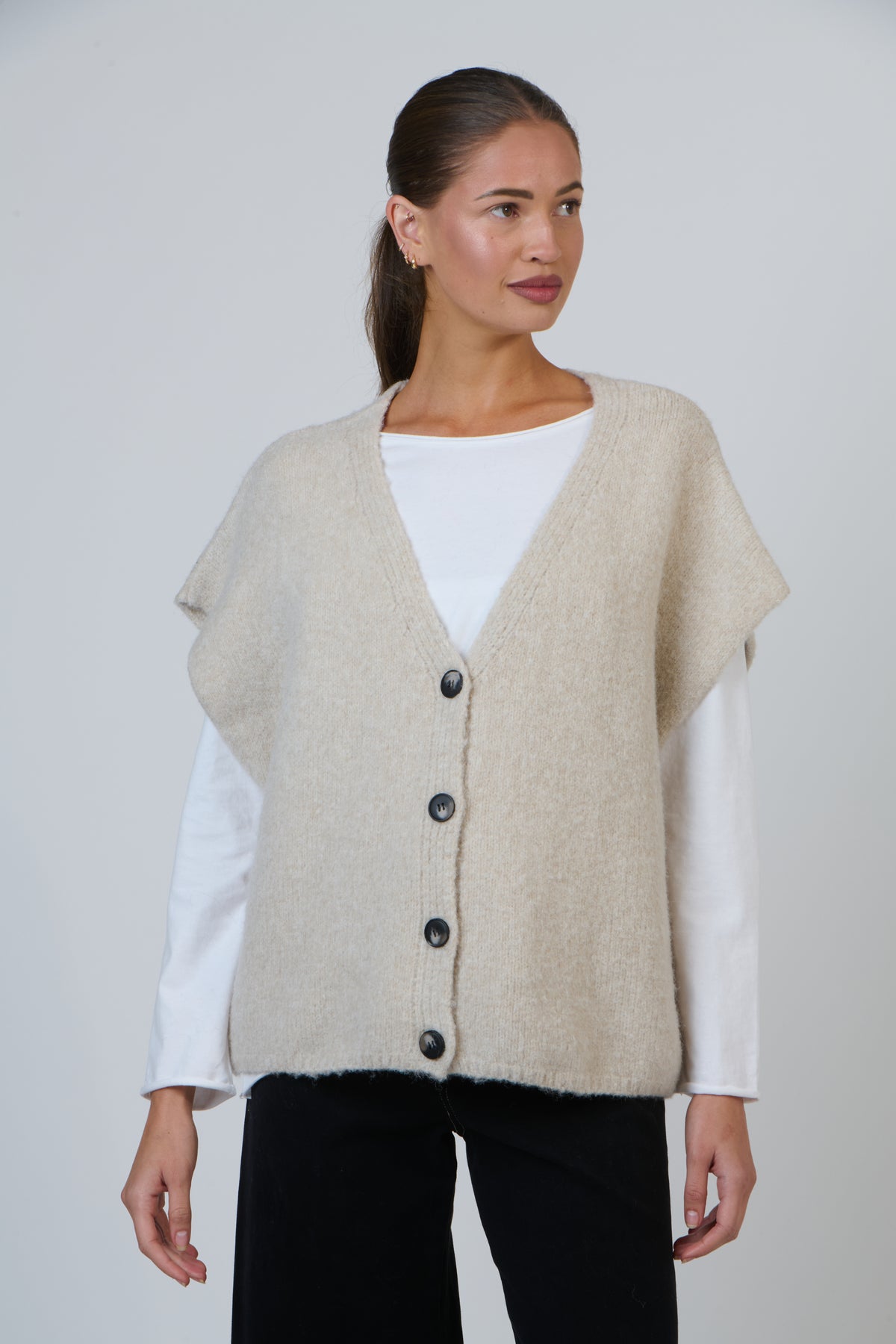 Namastai Button Front Vest in Porridge NAM-W19
