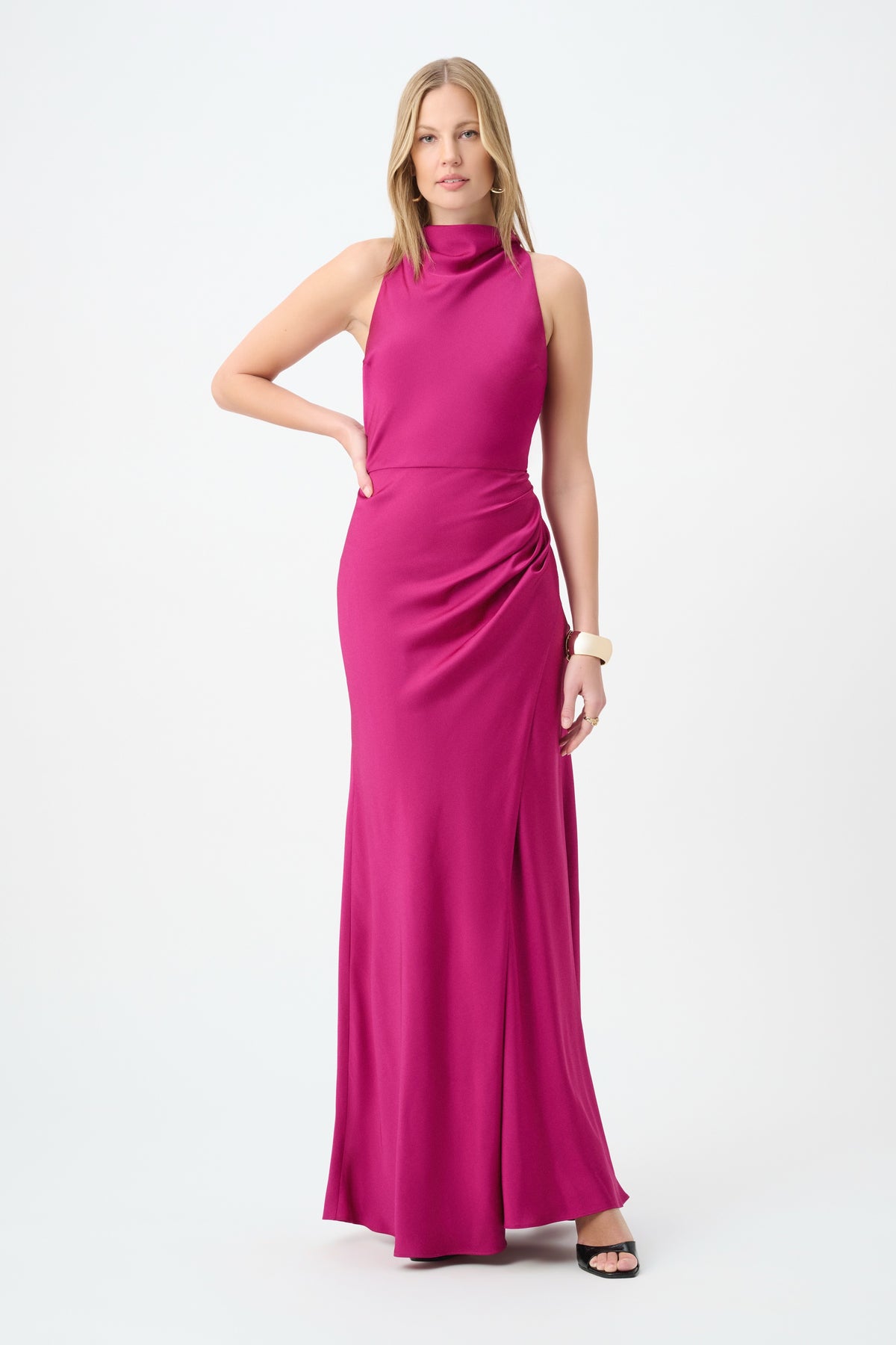 Joseph Ribkoff Satin Halter Neck Trumpet Gown Jr264717