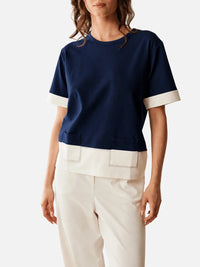 Peruzzi Pocket Top in Navy/Ecru S26113