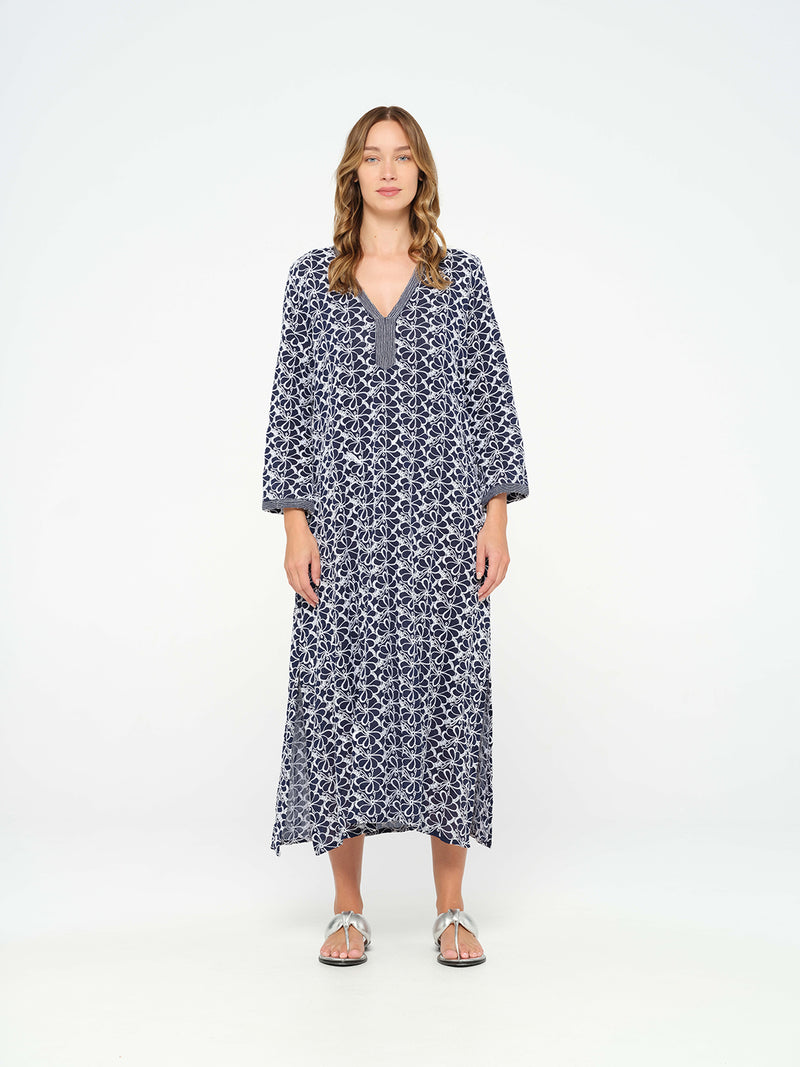 One Season Dress Pondicherry-Embroidery-Cotton-Navy/White S237038