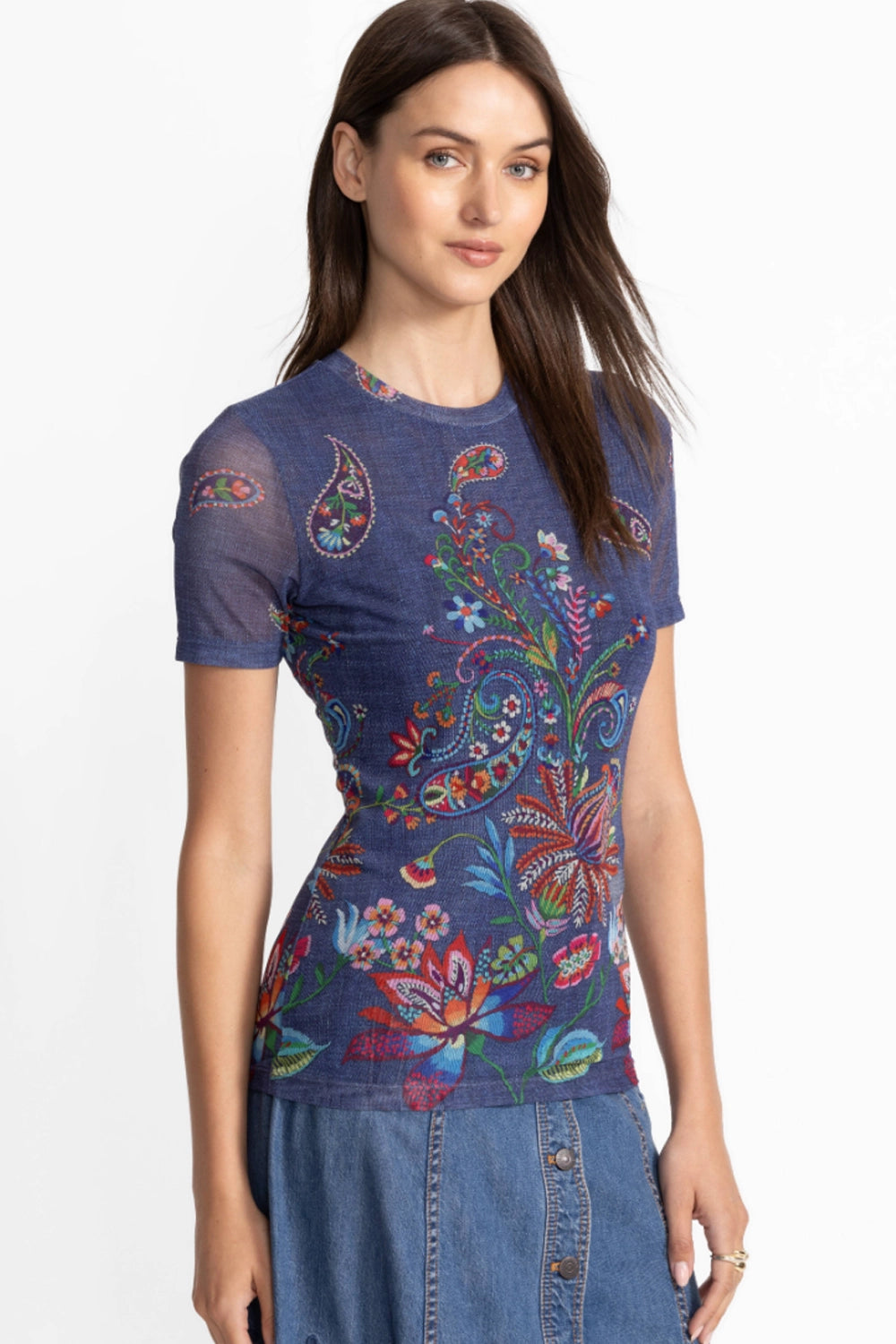 Johnny Was Eleanor Mesh Short Sleeve Tee - Carlie R12125-6