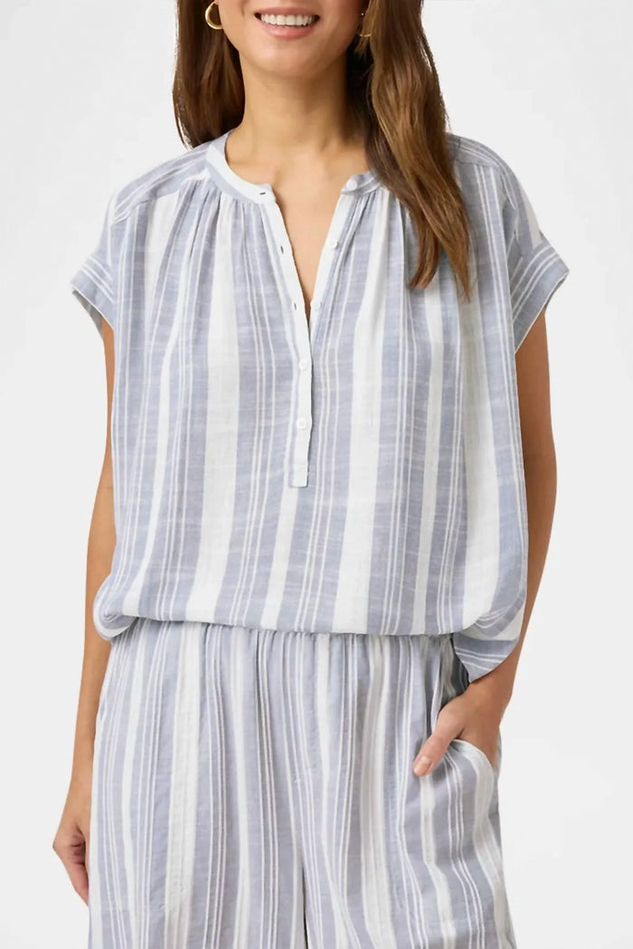 Splendid Raegan Stripe Blouse in White/Seaport RS5W320