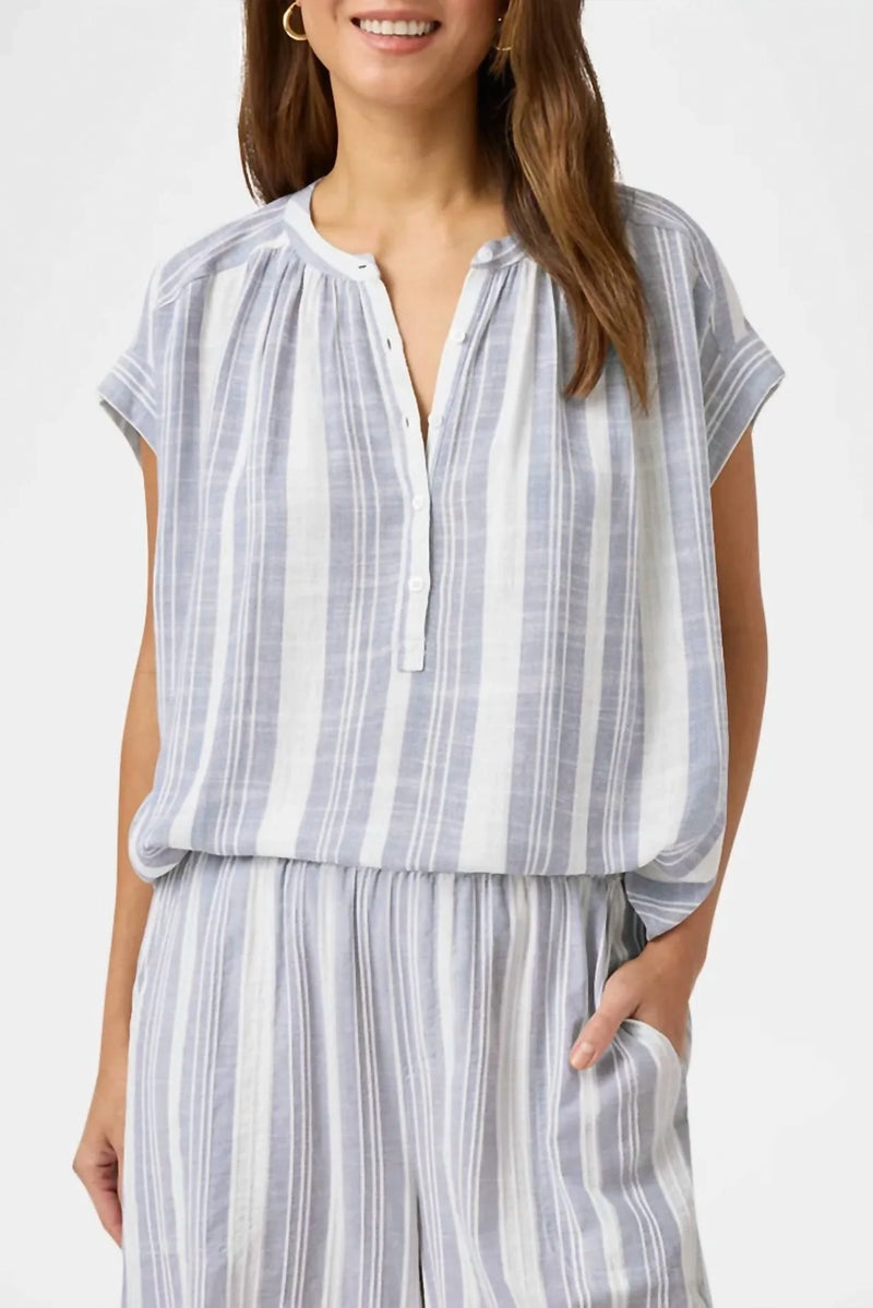 Splendid Raegan Stripe Blouse in White/Seaport RS5W320
