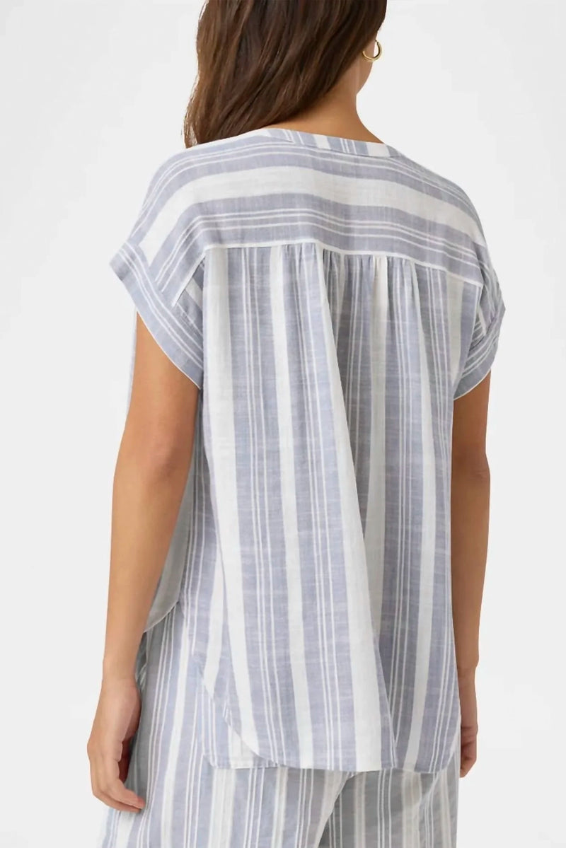 Splendid Raegan Stripe Blouse in White/Seaport RS5W320