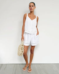 Splendid Stella Linen Trim Short in White RS6C460