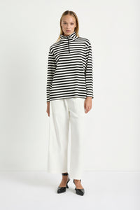 Mela Purdie Half Zip Sweater in Beval Stripe Milk/Black F530 8259