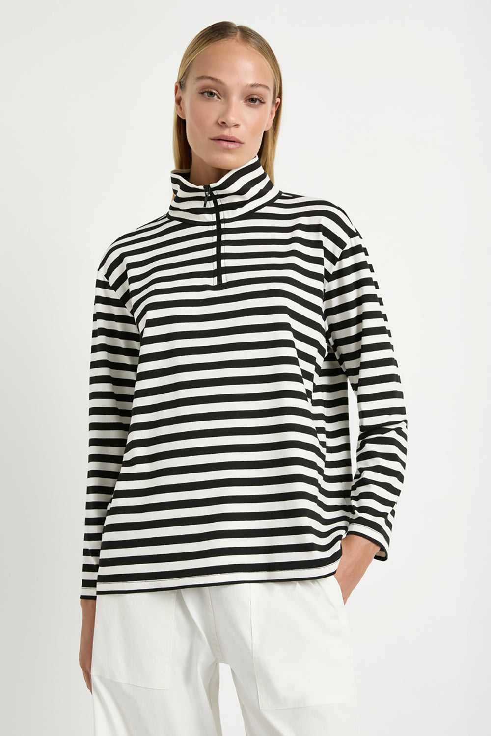 Mela Purdie Half Zip Sweater in Beval Stripe Milk/Black F530 8259 - Pre Order April Delivery
