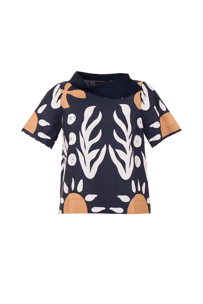 Peruzzi Cotton Print Top In Blue S25114