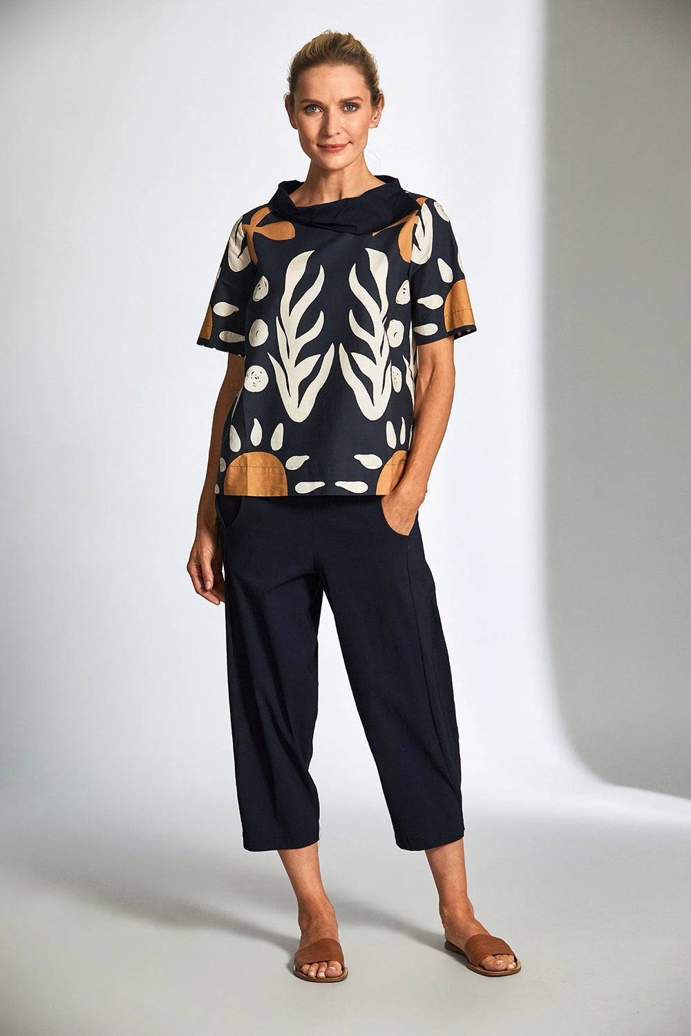 Peruzzi Cotton Print Top In Blue S25114
