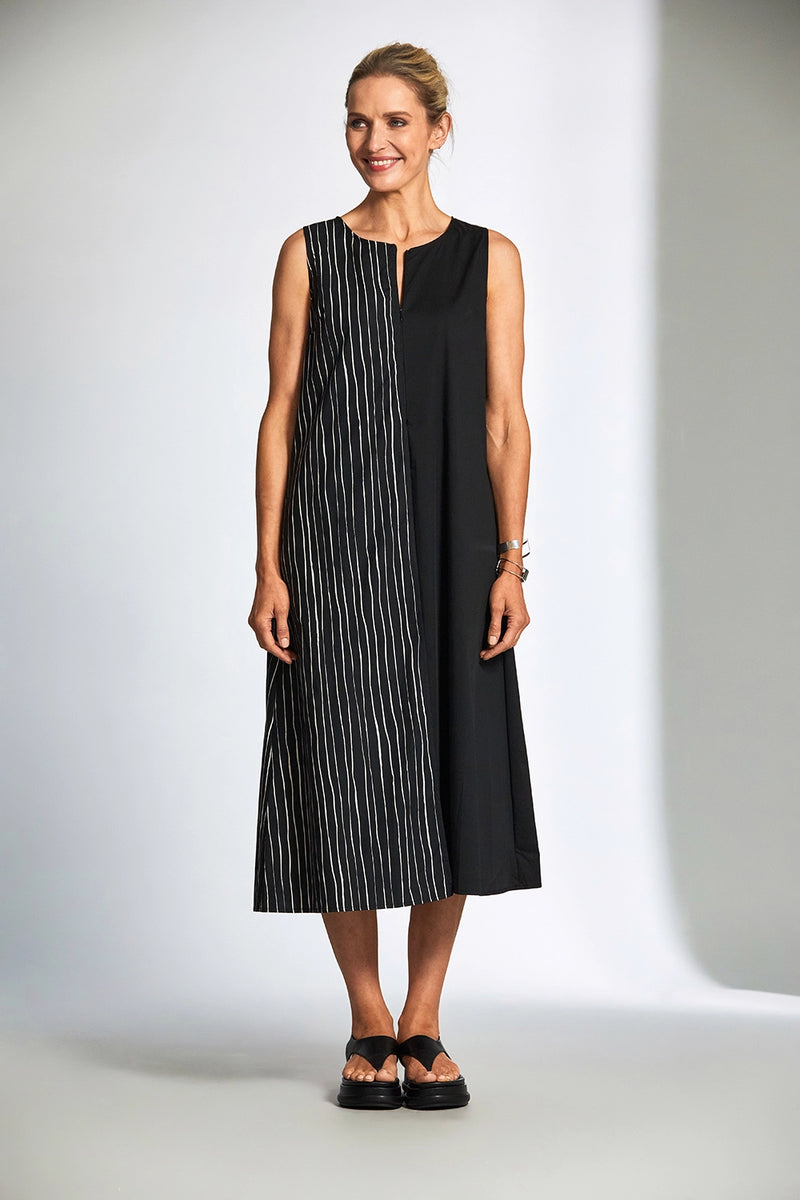 Peruzzi Broken Stripe Dress In Black/Ecru S25504