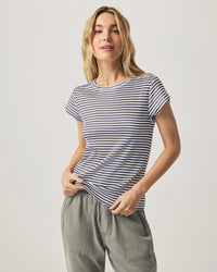 Splendid Faye Crewneck Stripe Tee in Navy/White RS0K351
