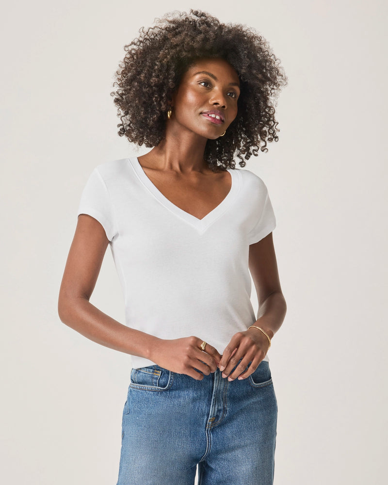 Splendid Faye V Neck Tee in White RS3K460