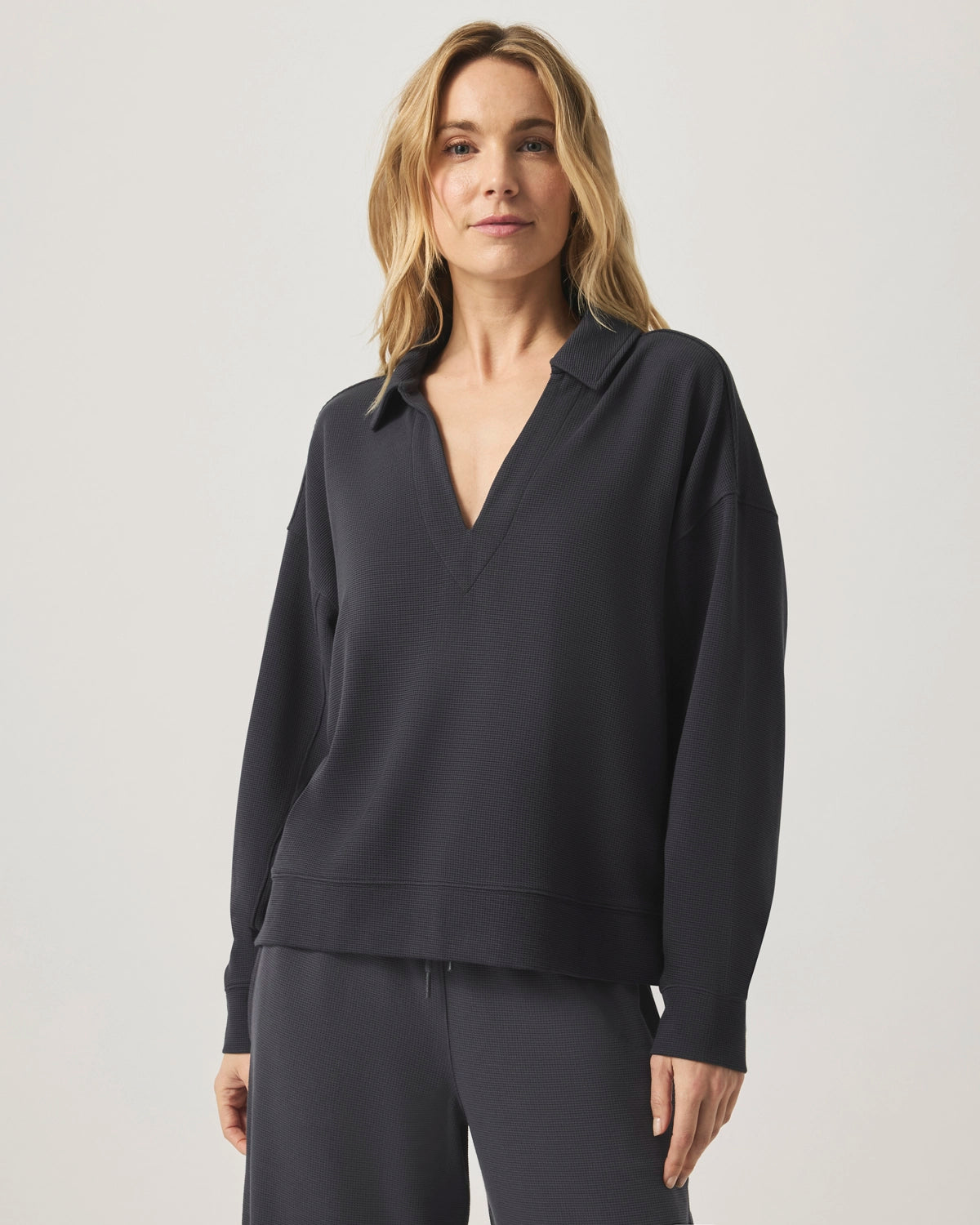 Splendid Waffle Scuba Polo Sweatshirt RS5K620