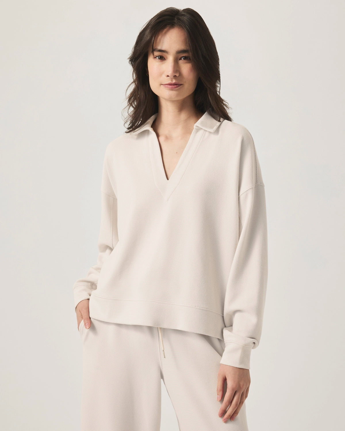 Splendid Waffle Scuba Polo Sweatshirt RS5K620