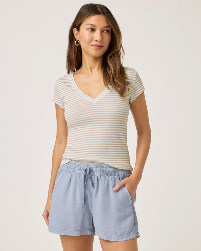 Splendid Faye V Neck Stripe Tee in Fawn Stripe RS3K461