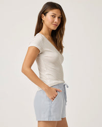 Splendid Faye V Neck Stripe Tee in Fawn Stripe RS3K461