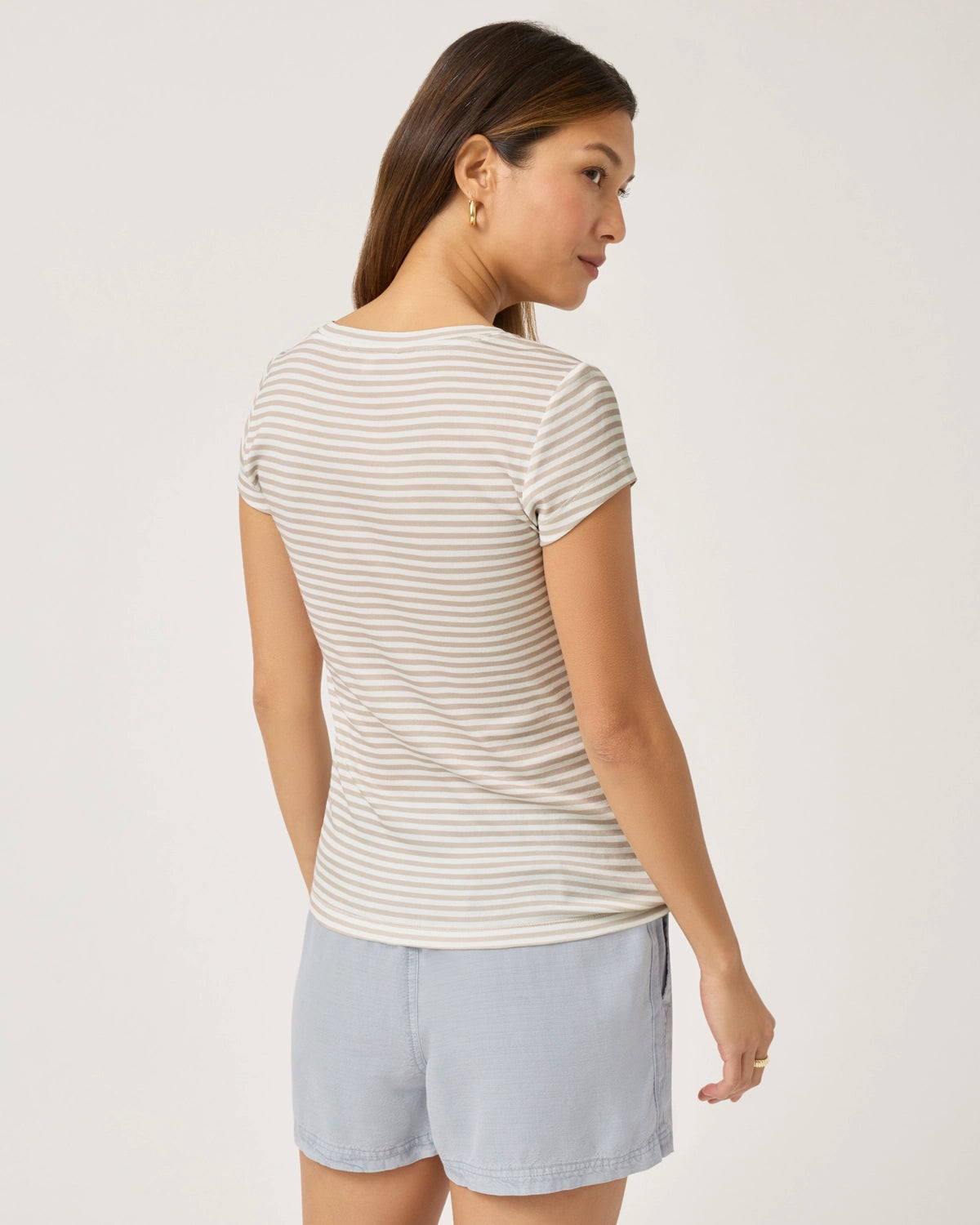 Splendid Faye V Neck Stripe Tee in Fawn Stripe RS3K461