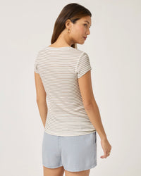 Splendid Faye V Neck Stripe Tee in Fawn Stripe RS3K461