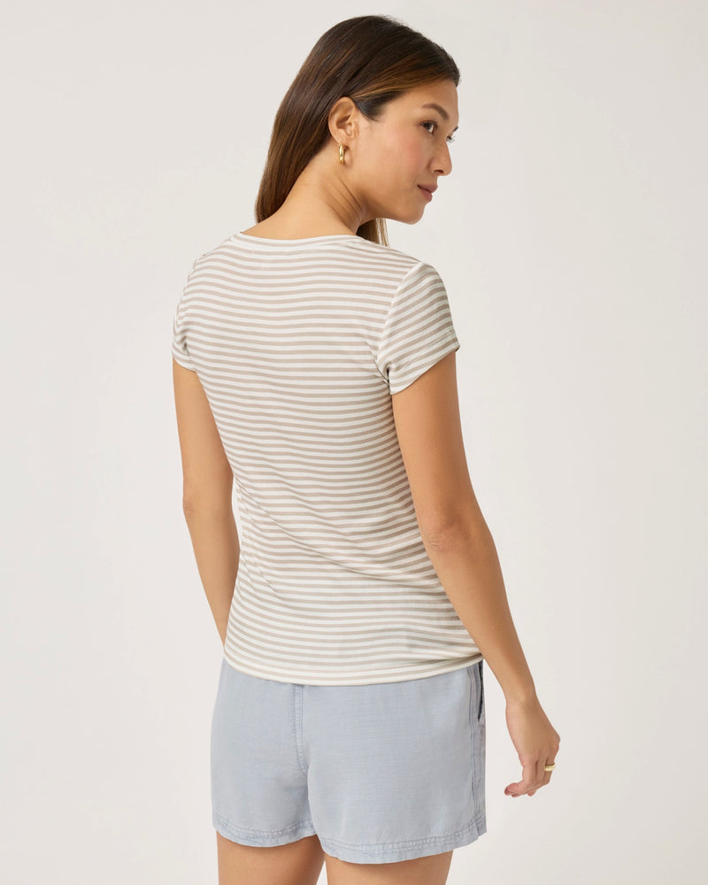 Splendid Faye V Neck Stripe Tee in Fawn Stripe RS3K461