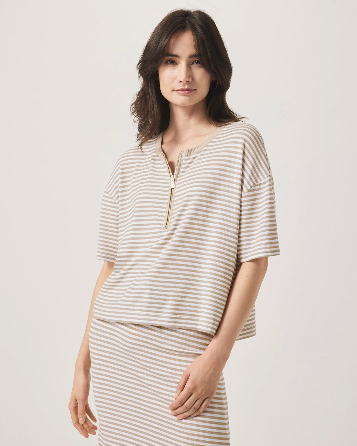Splendid Brooke Stripe SS Top in Fawn Stripe RS5K630