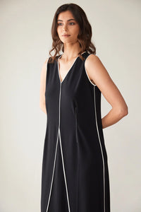 Peruzzi Piped Dress in Black/Ecru S26115