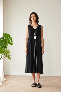 Peruzzi Piped Dress in Black/Ecru S26115
