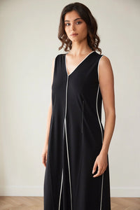 Peruzzi Piped Dress in Black/Ecru S26115