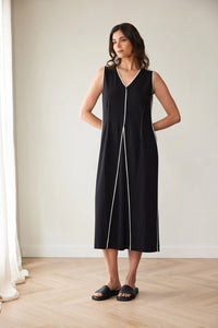 Peruzzi Piped Dress in Black/Ecru S26115