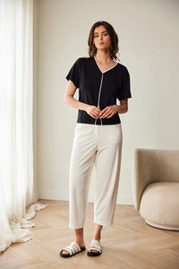 Peruzzi Piped Top in Black/Ecru S26116