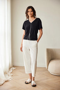 Peruzzi Piped Top in Black/Ecru S26116