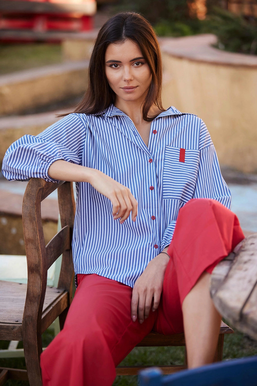 Peruzzi Stripe Shirt in Navy/White S26126
